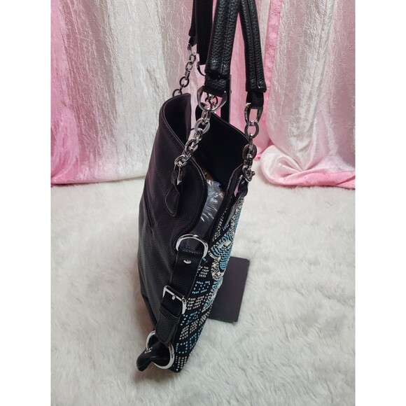 Boho Flower Blue Rhinestone Covered Floral Pattern Handbag Purse - Picture 6 of 9